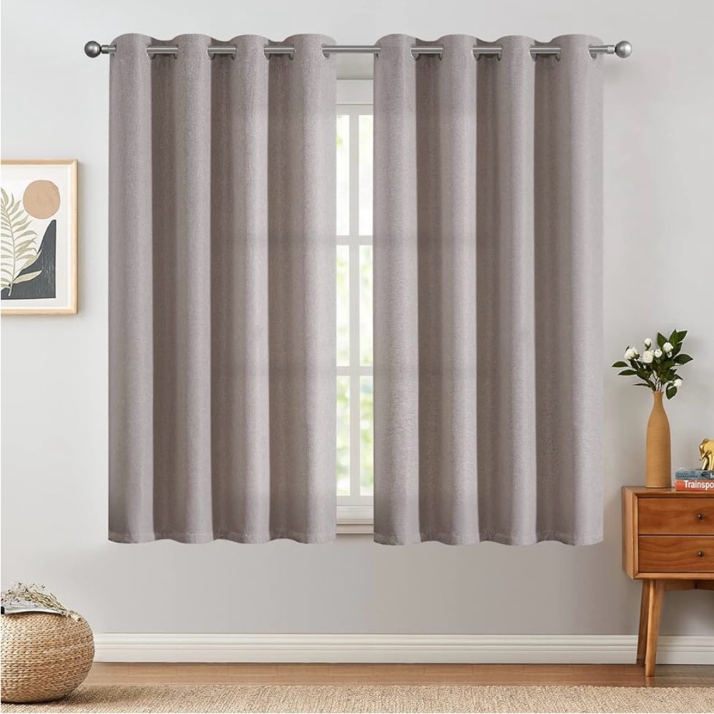 JINCHAN Linen Texture 75% Thermal Insulated Grommet Top Blackout Curtain (Taupe)